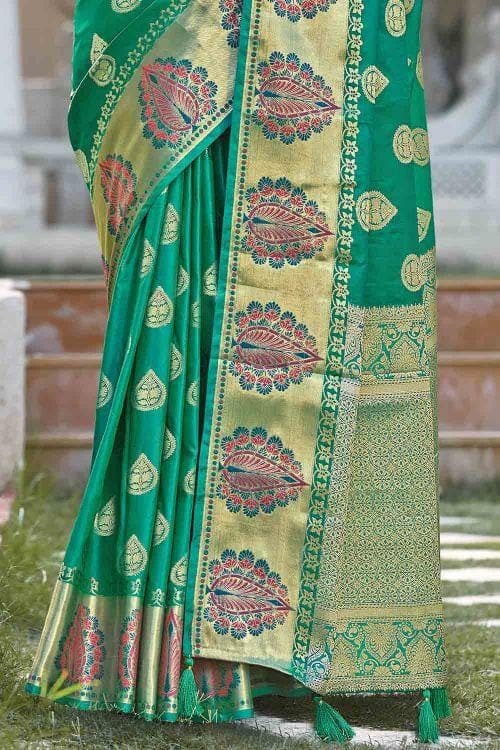 Jungle Green Leaf Butta Banarasi Saree
