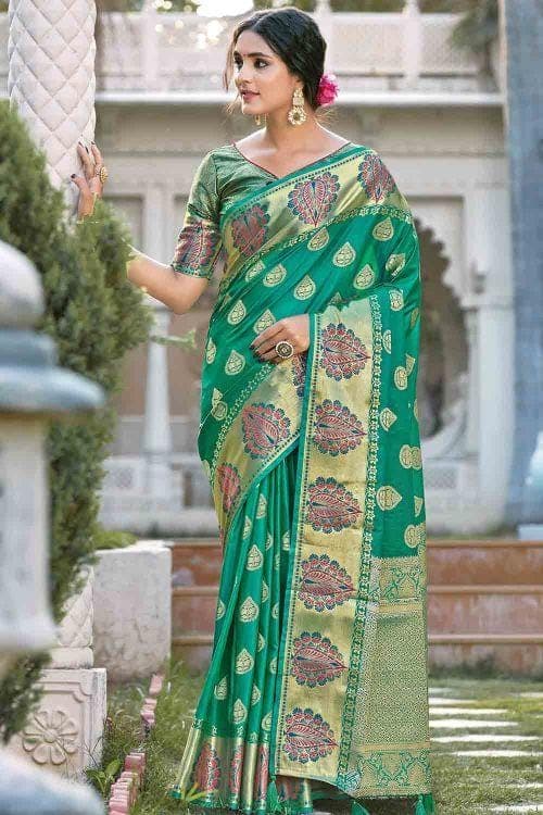 Jungle Green Leaf Butta Banarasi Saree