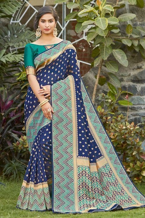 zari blue banarasi saree