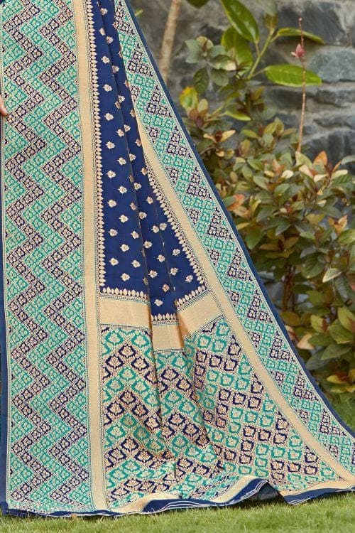 zari blue banarasi saree