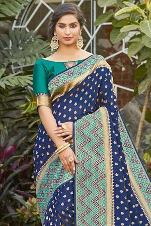 Kashmir Blue Zari Butta Banarasi Saree