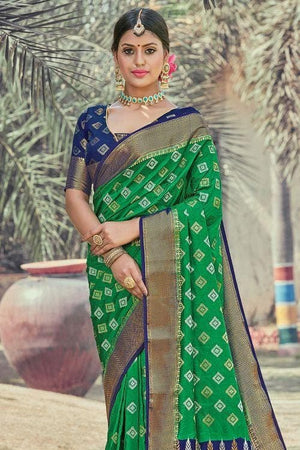 Kelly Green Banarasi Saree