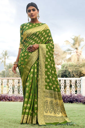 Kelly Green Banarasi Saree