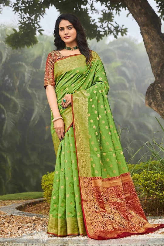 Kelly Green Zari Butti Woven Banarasi Saree