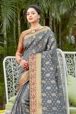 Koala Gray Banarasi Saree