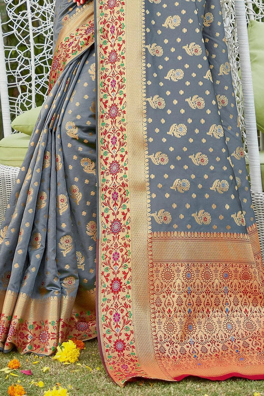 grey banarasi saree online 