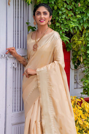Lace Cream Assam Silk Saree