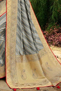 Lava Grey Zari Butta Banarasi Saree