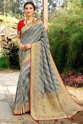 Lava Grey Zari Butta Banarasi Saree