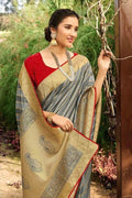 Lava Grey Zari Butta Banarasi Saree