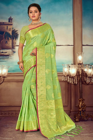 Lawn Green Banarasi Saree