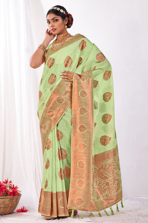 Lawn Green Banarasi Saree