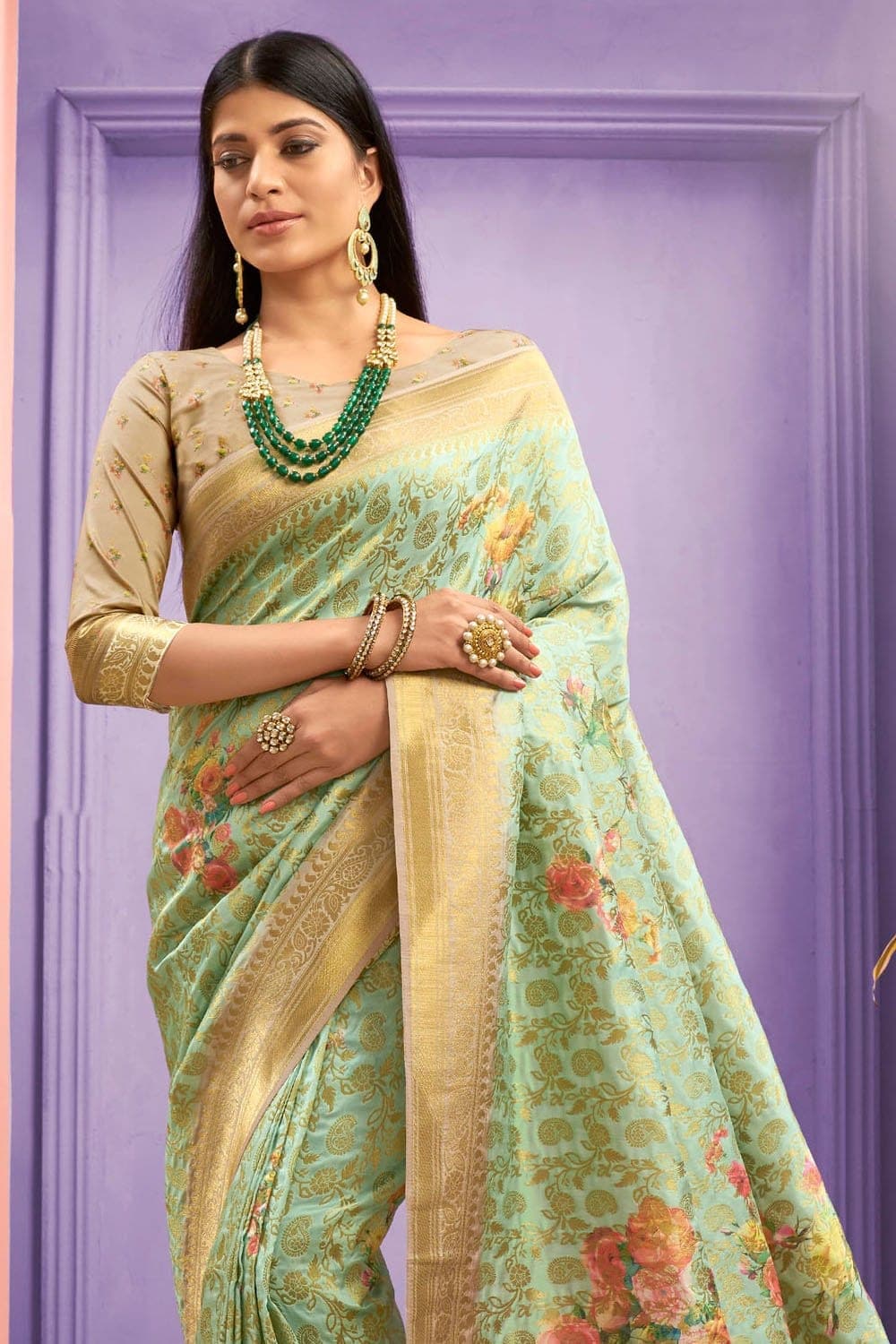 Banarasi Saree Lemon Green Customised Banarasi Saree - From Destination Wedding Edit saree online