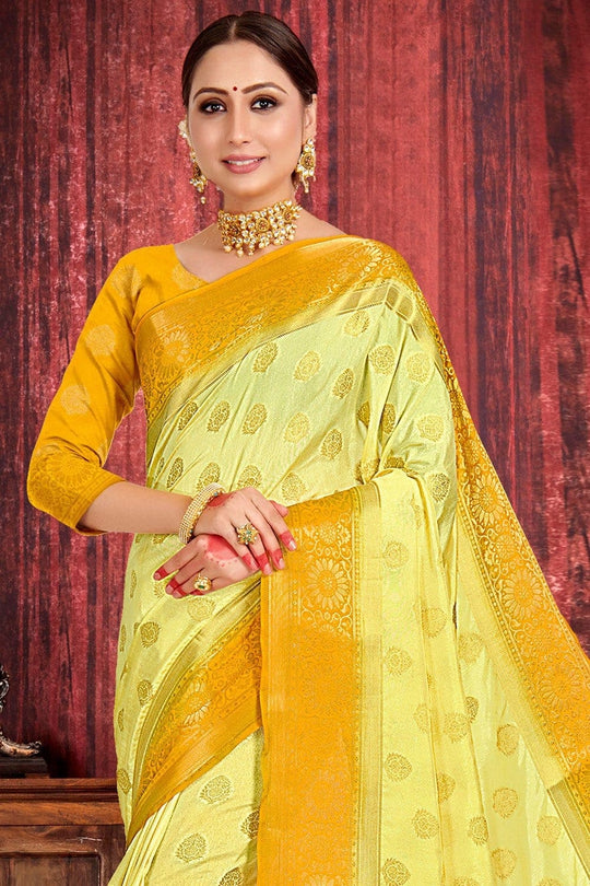 Lemon Yellow Zari Butta Saree