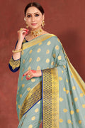Light Grey Zari Butta Saree