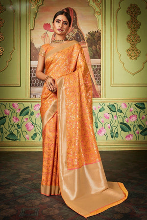 Light Orange Zari Woven Banarasi Saree