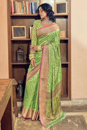 Lime Green Banarasi Saree