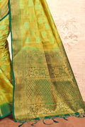 Lime Green Zari Butta Banarasi Saree