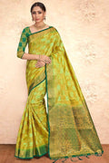 Lime Green Zari Butta Banarasi Saree