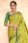 Lime Green Zari Butta Banarasi Saree