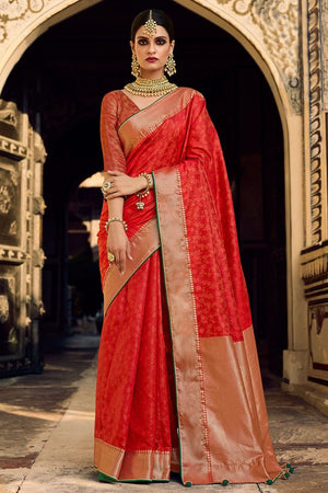 Lotus Red Banarasi Saree
