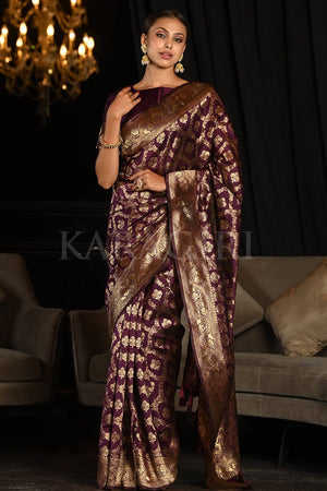 Maroon Banarasi Silk Saree With Blouse Piece