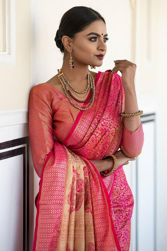 Magenta Pink Banarasi Saree