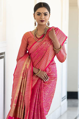 Magenta Pink Banarasi Saree