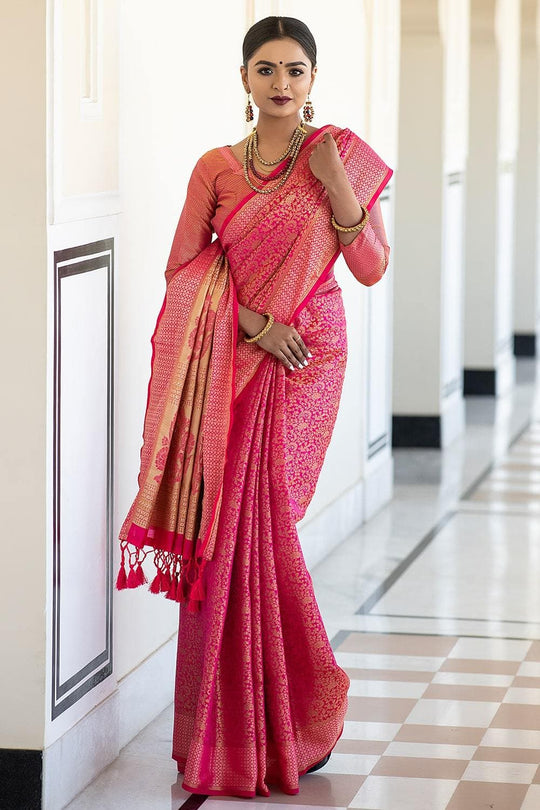 Magenta Pink Banarasi Saree