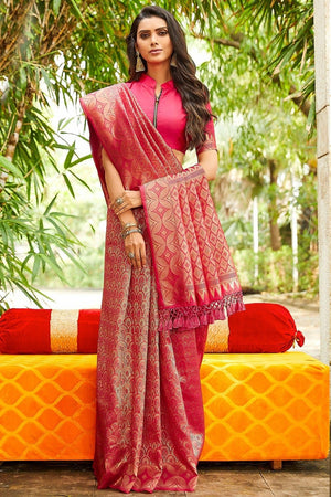 Magenta Pink Banarasi Saree
