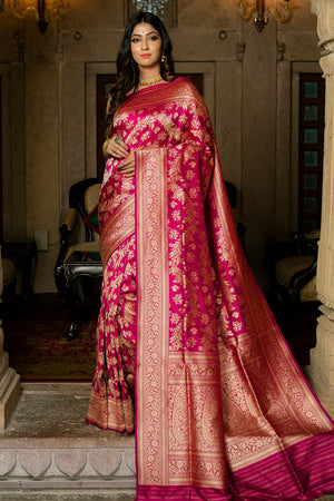 Magenta Pink Banarasi Saree