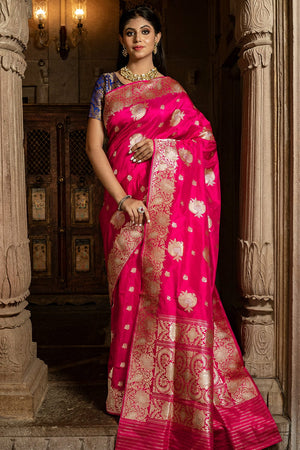 Magenta Pink Banarasi Saree