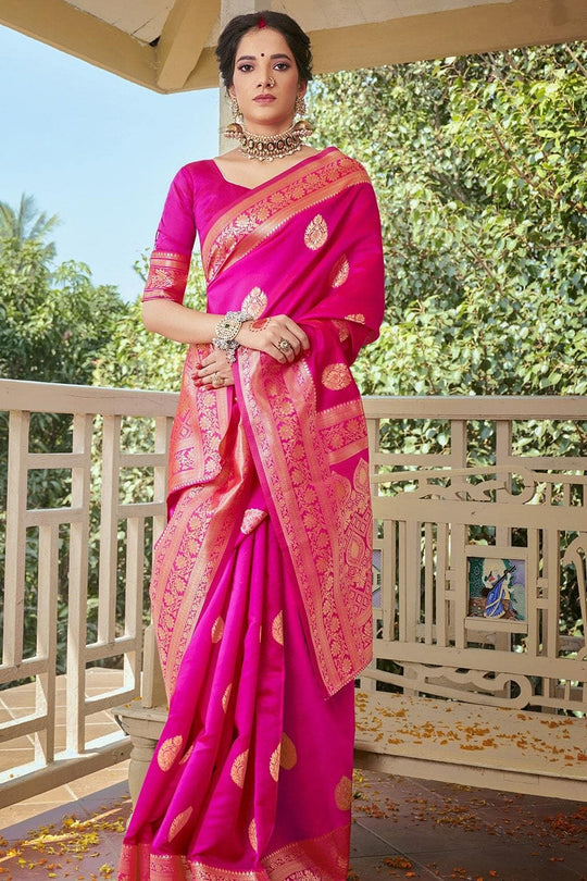 Banarasi Saree Magenta Pink Flower Border Banarasi Saree saree online