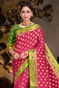 Magenta Pink Zari Butta Banarasi Saree