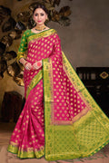 Magenta Pink Zari Butta Banarasi Saree