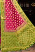 Magenta Pink Zari Butta Banarasi Saree