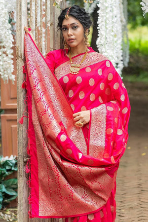 Magenta Pink Zari Butta Saree