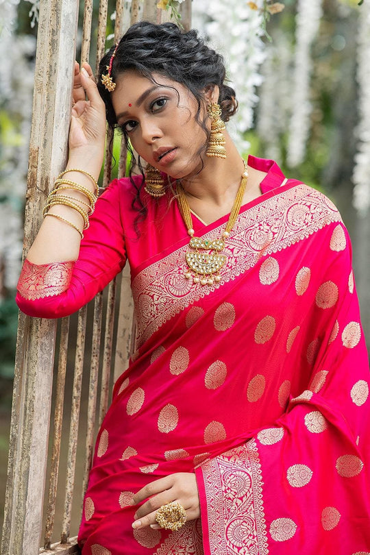 Magenta Pink Zari Butta Saree
