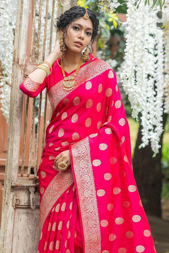 Magenta Pink Zari Butta Saree