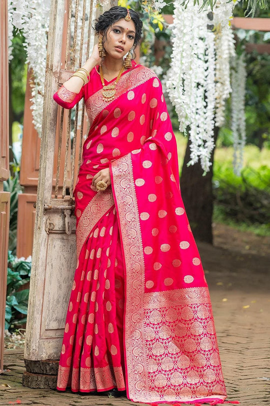 Magenta Pink Zari Butta Saree