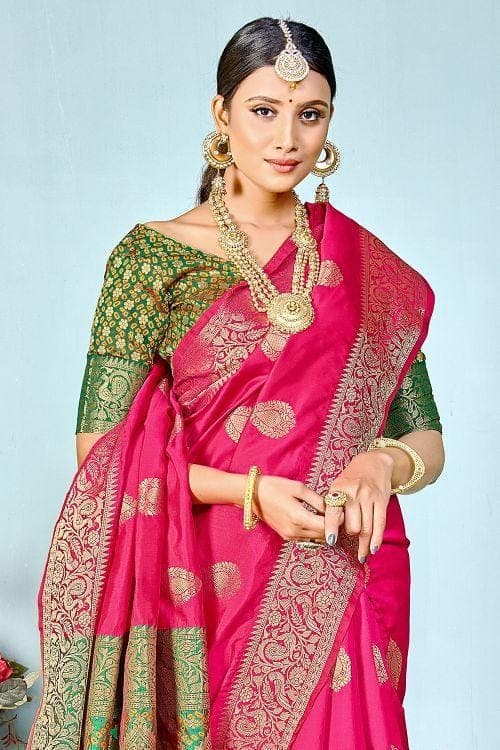 Banarasi Saree Magenta Pink Zari Butta Woven Banarasi Saree saree online