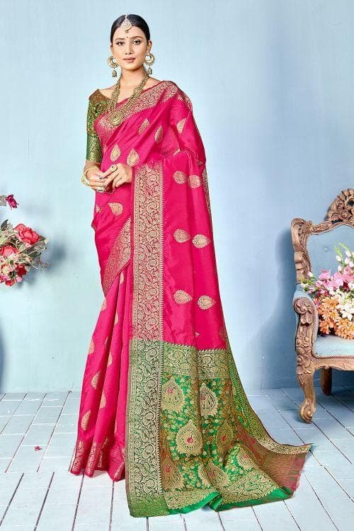 Banarasi Saree Magenta Pink Zari Butta Woven Banarasi Saree saree online