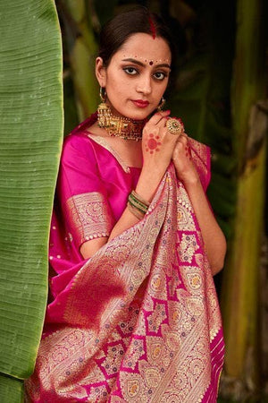 Magenta Pink Zari Weaved Banarasi Saree