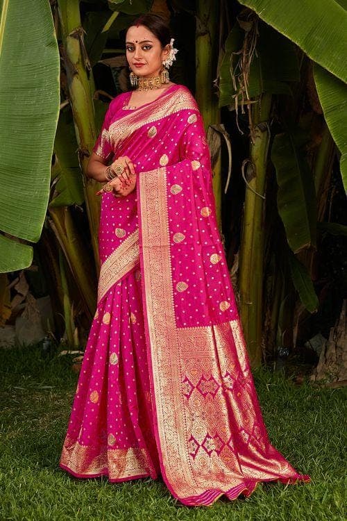 Banarasi Saree Magenta Pink Zari Weaved Banarasi Saree saree online