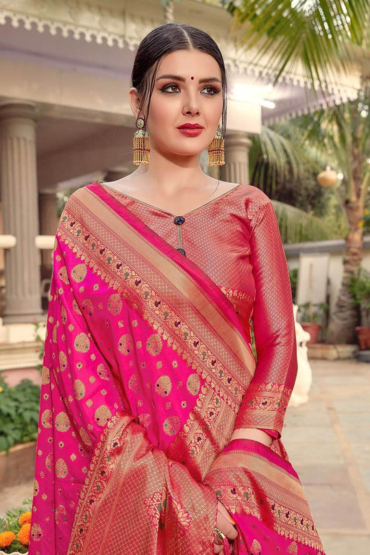 Banarasi Saree Magenta Pink Zari Woven Banarasi Saree saree online