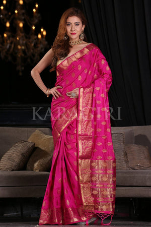 Magenta Purple Zari Butta Woven Banarasi Saree