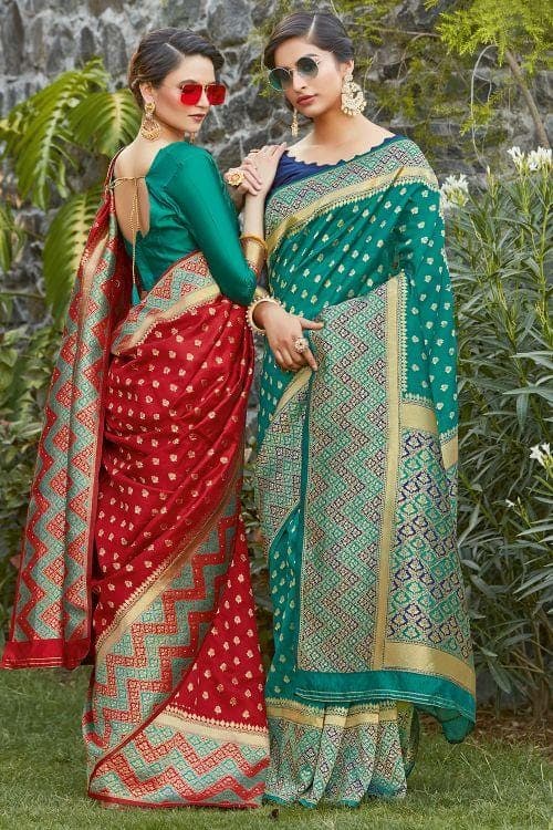 red zari banarasi saree