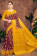 Mahogany Red Zari Butta Saree
