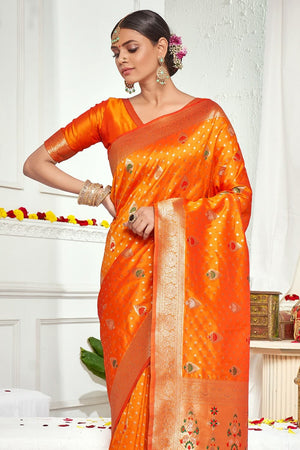 Marigold Orange Banarasi Saree
