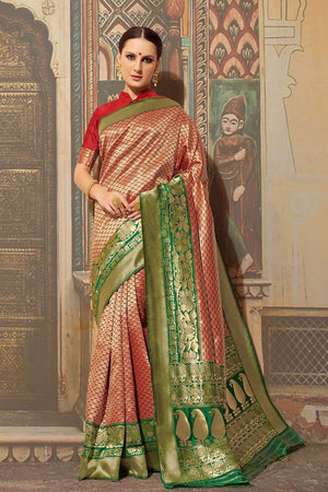 Maroon Woven Banarasi Brocade Saree